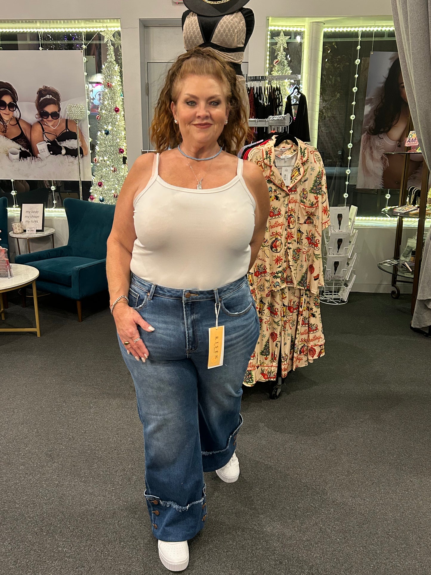 28" HR Cuffed Button Wide Leg by Risen