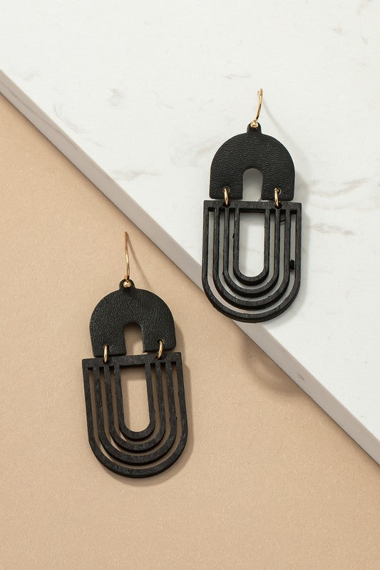 Carved Wood Arch Drop Earrings