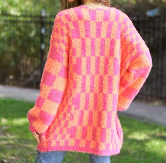 Checkerboard LS Loose Fit Cardigan