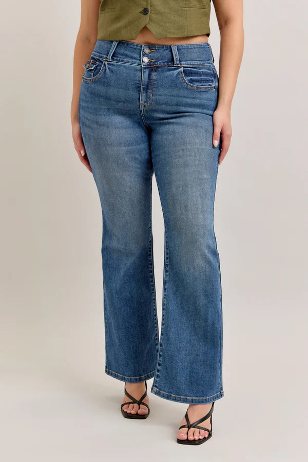 32" DISCLOSED Flap Pocket Double Button Mid-Rise Bootcut