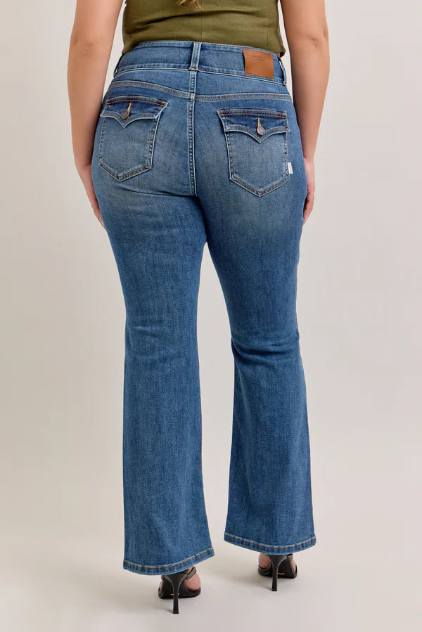 32" DISCLOSED Flap Pocket Double Button Mid-Rise Bootcut