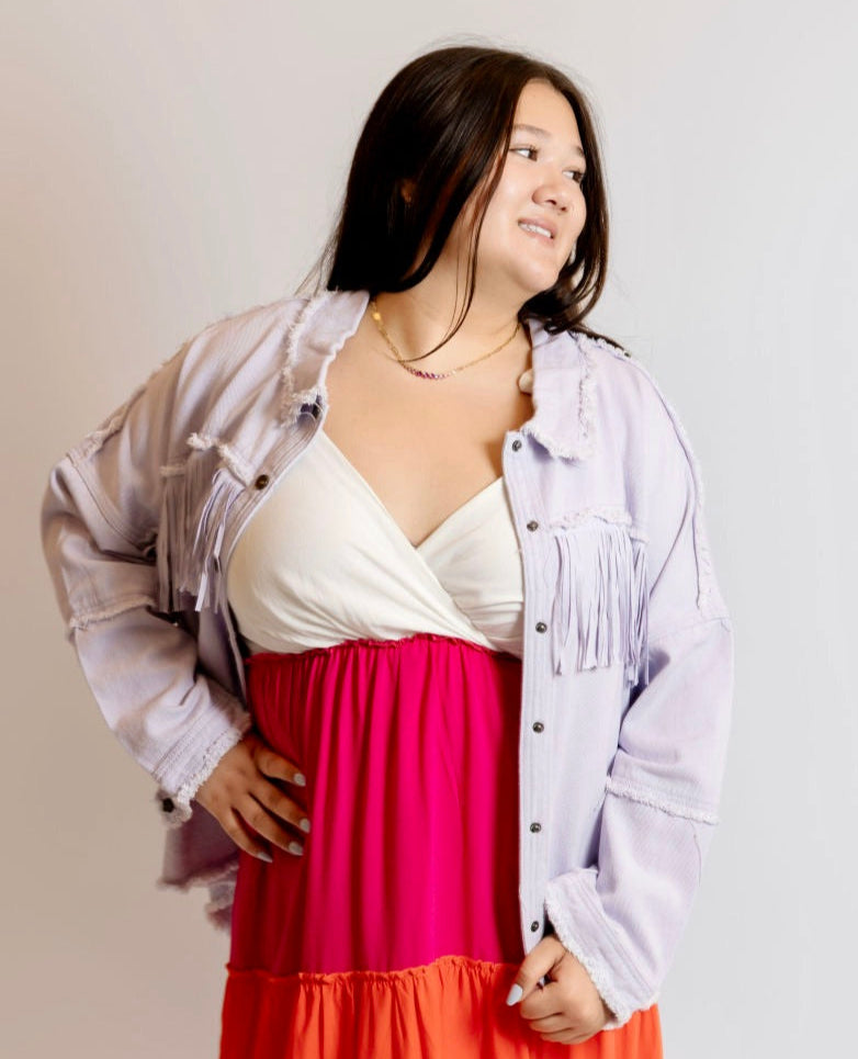 Lavender Fringe Denim Jacket
