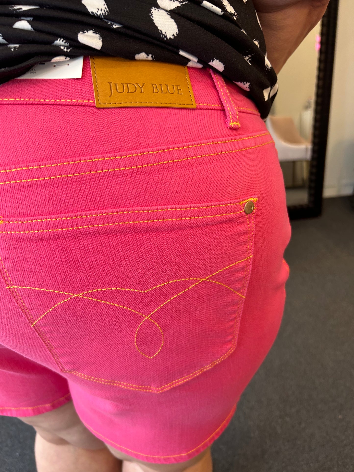 Judy Blue HW Pink Embroidered Pocket Shorts