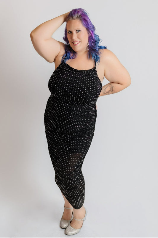 Mesh Rhinestone Studded Dress