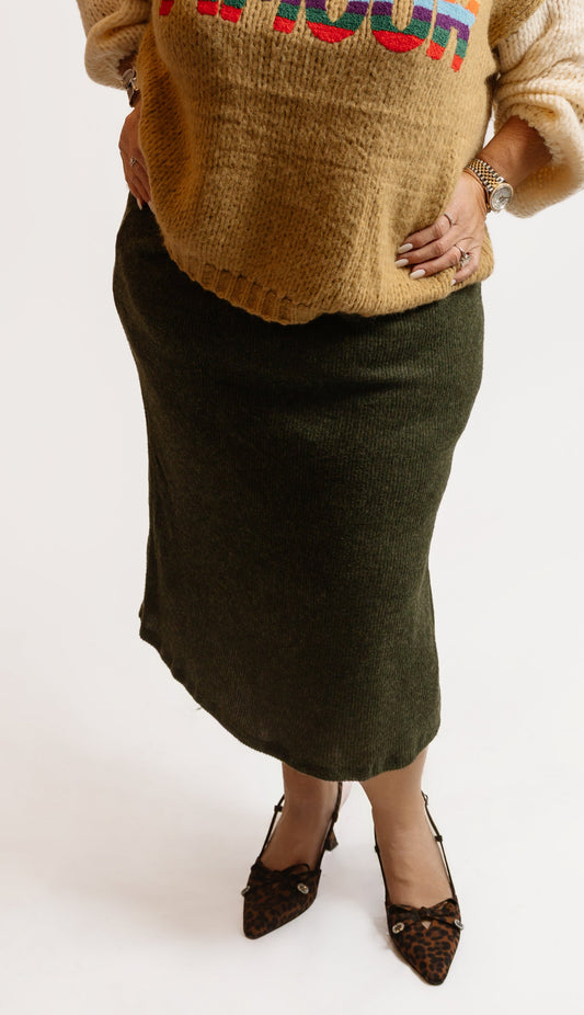 Ribbed Knit Pencil Skirt