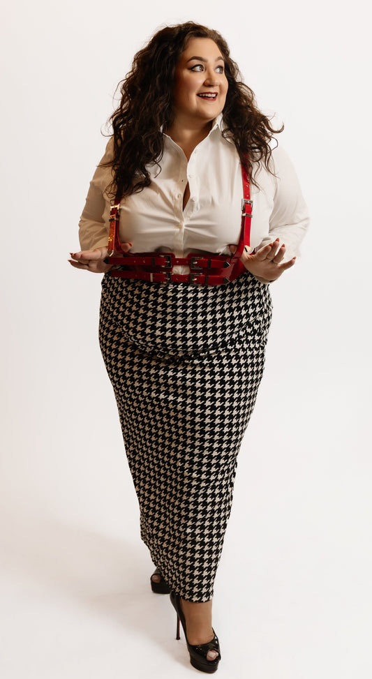High-Waist Houndstooth Pencil Skirt