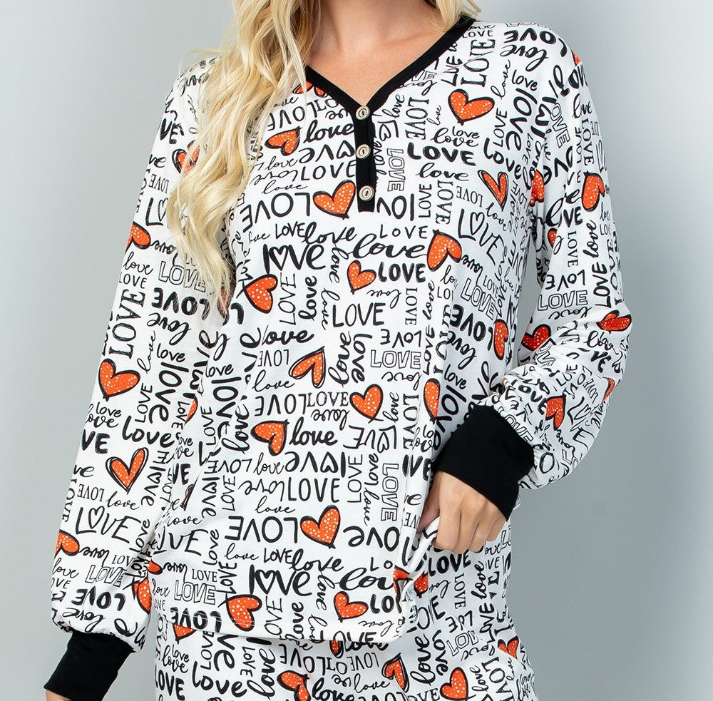 Heart/Love Print Jammie set