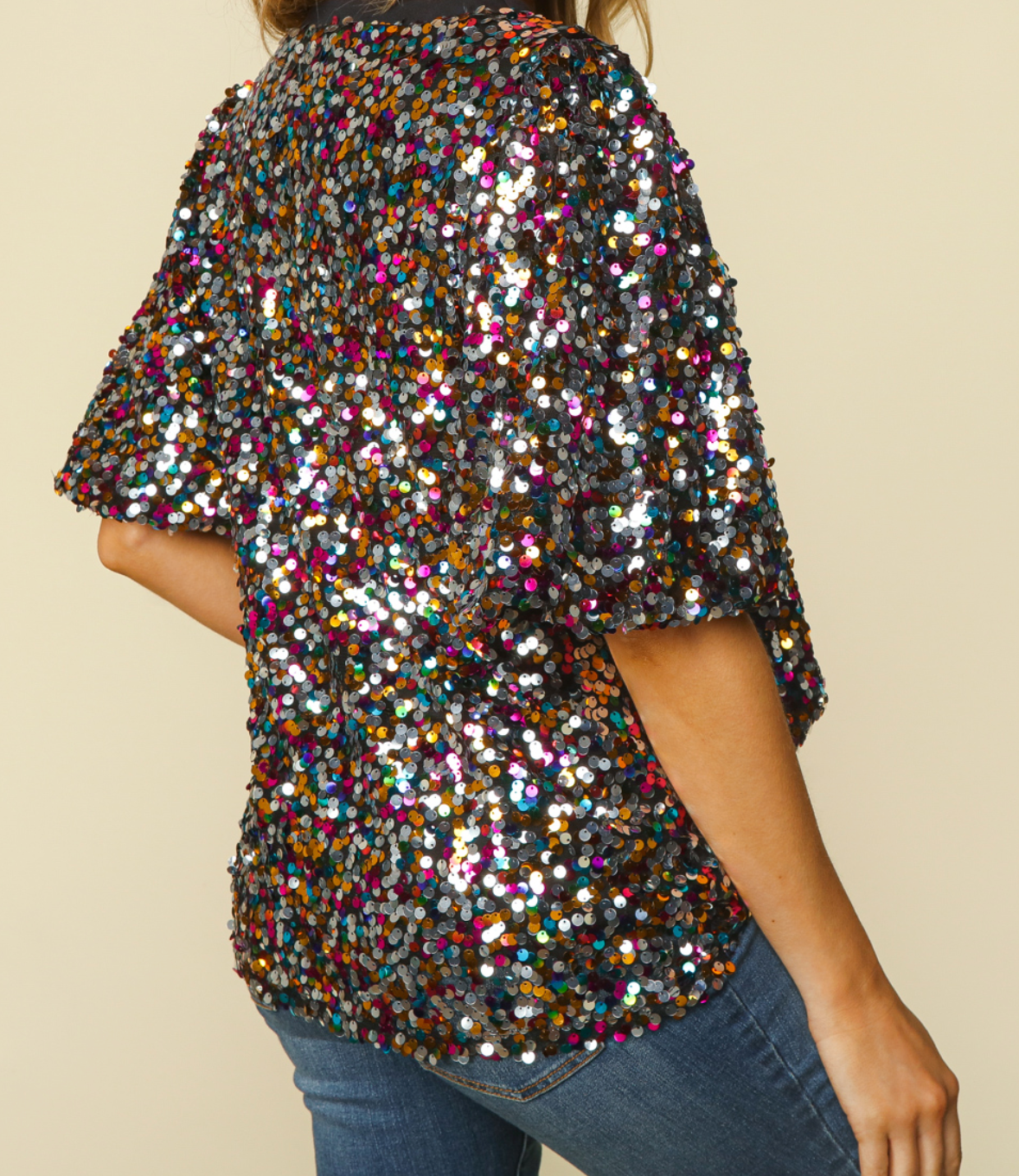 Bubble Sleeve Sequined Top