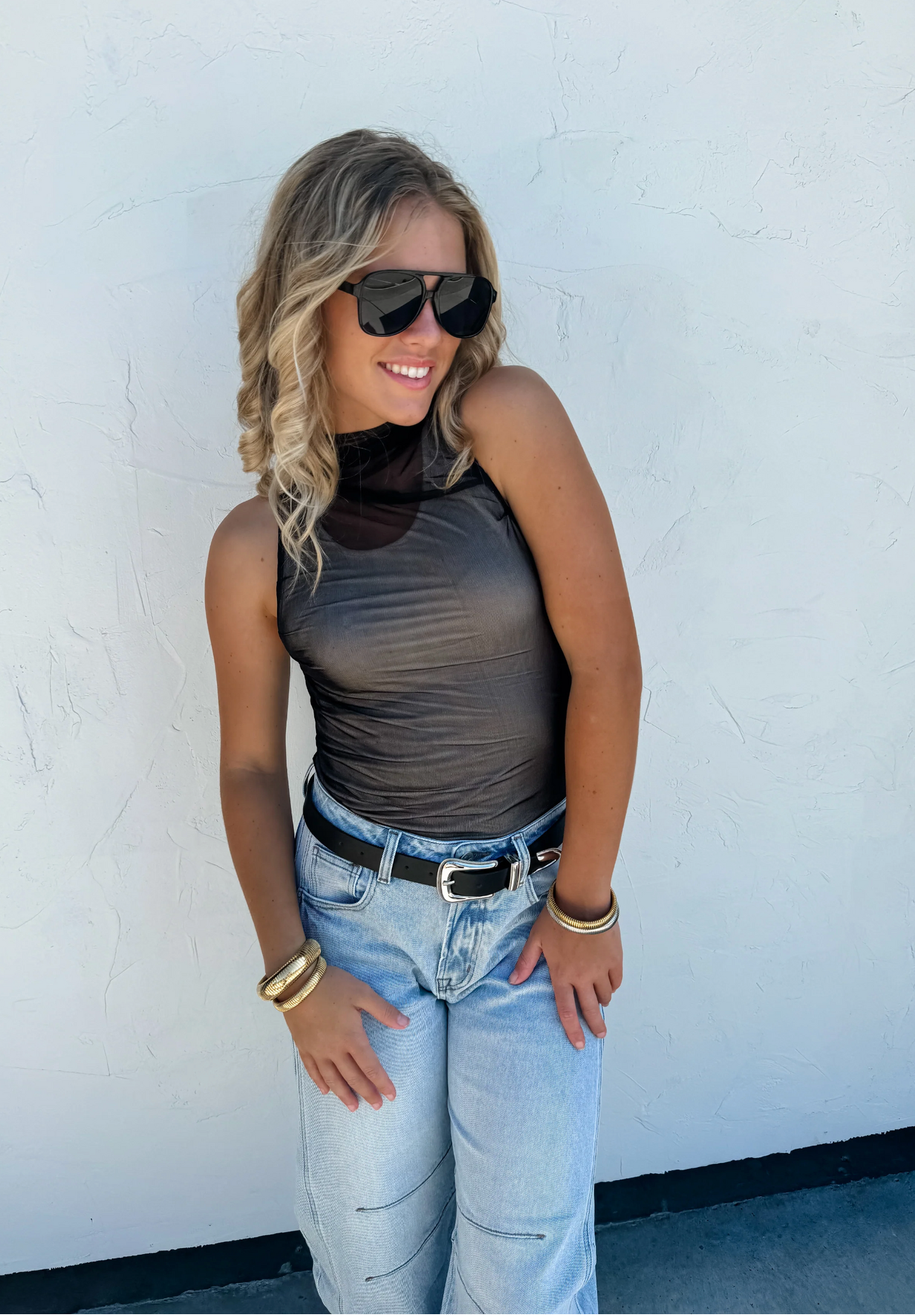 Whimsy Mock Neck Sleeveless Shirt