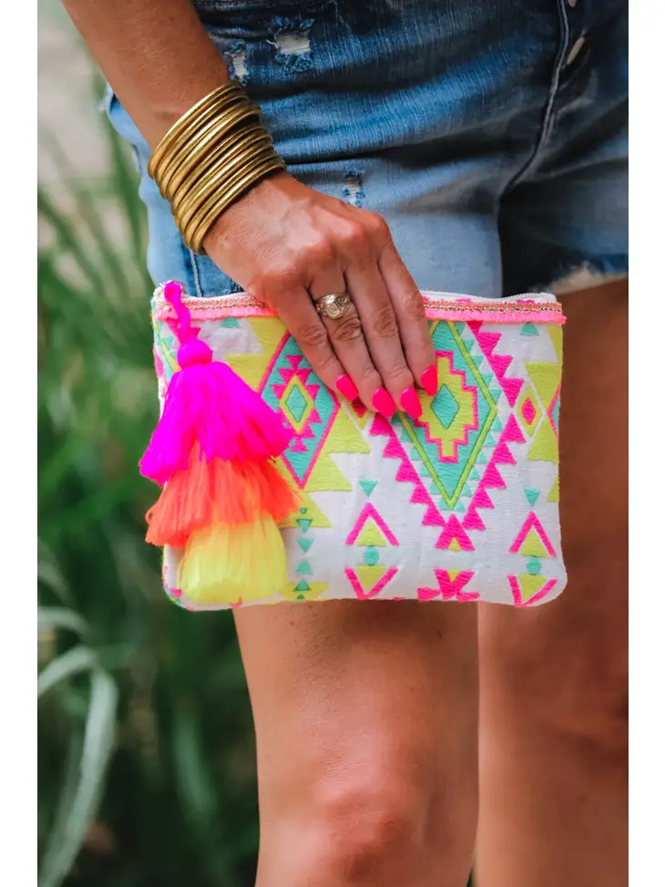 Neon Aztec Clutch