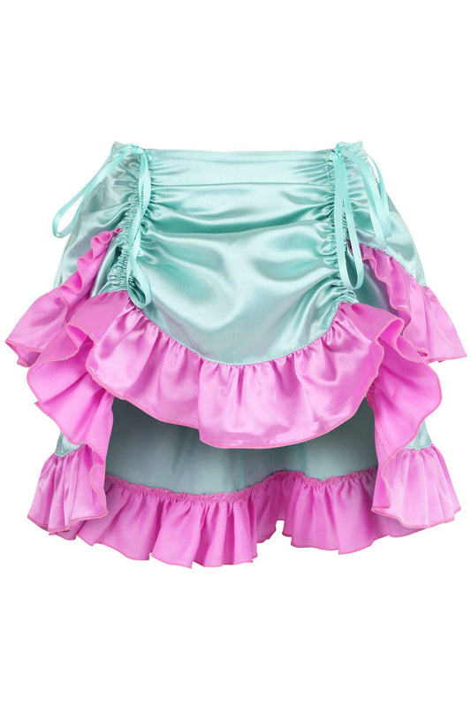 Mint/Pink Satin Ruched Bustle Skirt