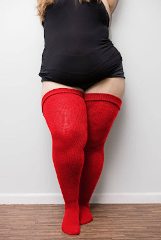 Solid Thigh High Socks - Red Delicious