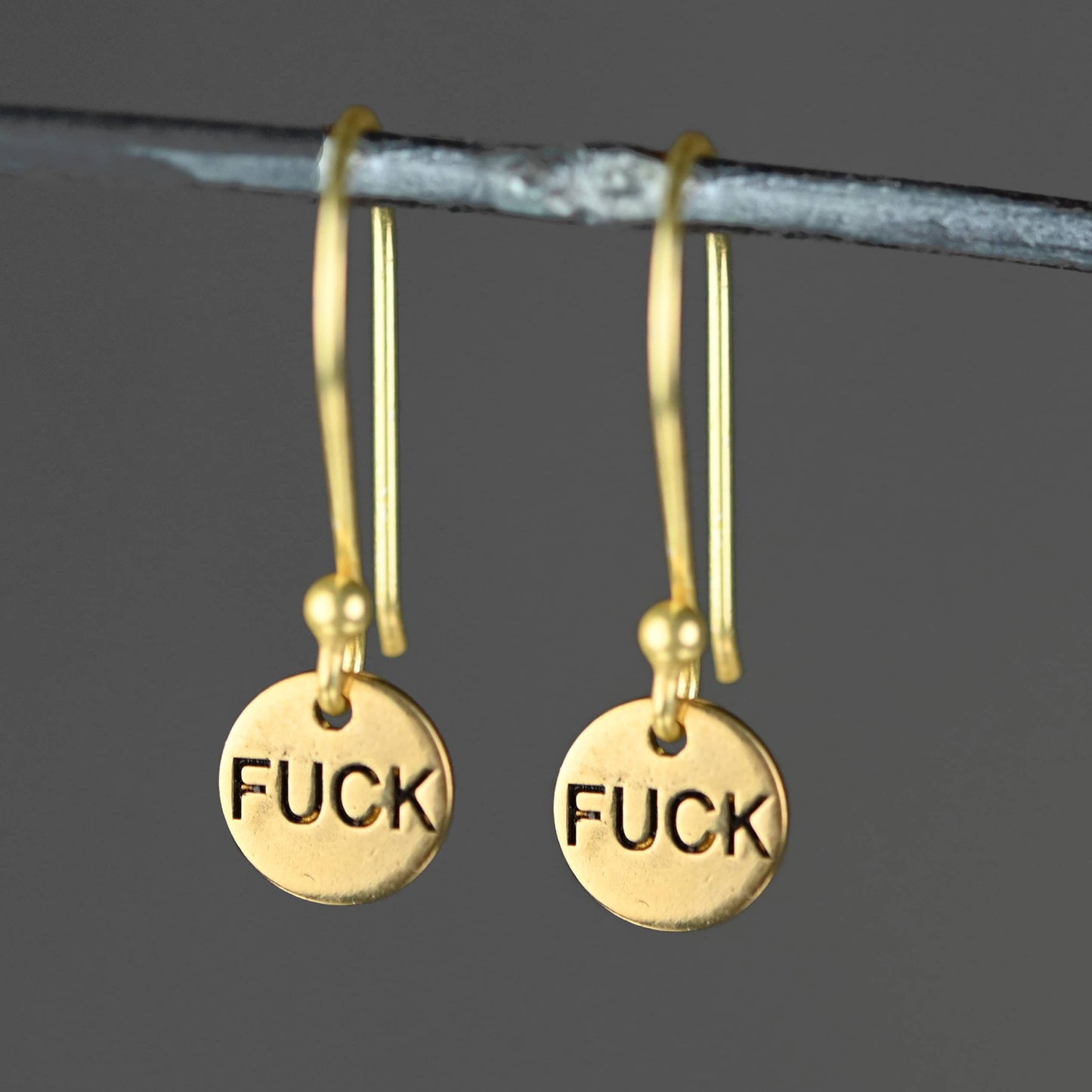 Tiny Fucks Hand Stamped Earrings