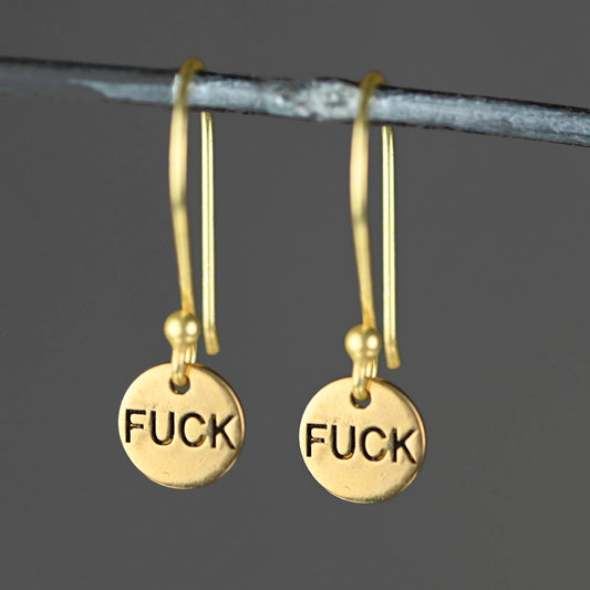 Tiny Fucks Hand Stamped Earrings