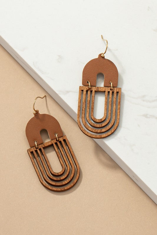 Carved Wood Arch Drop Earrings