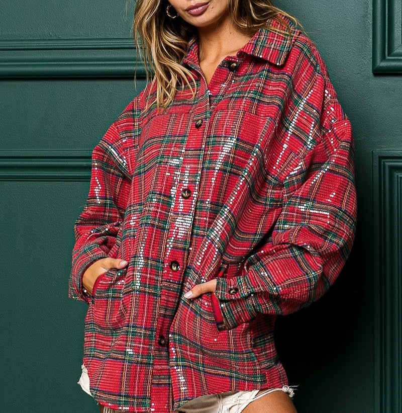 Sequin Plaid Holiday Shirt