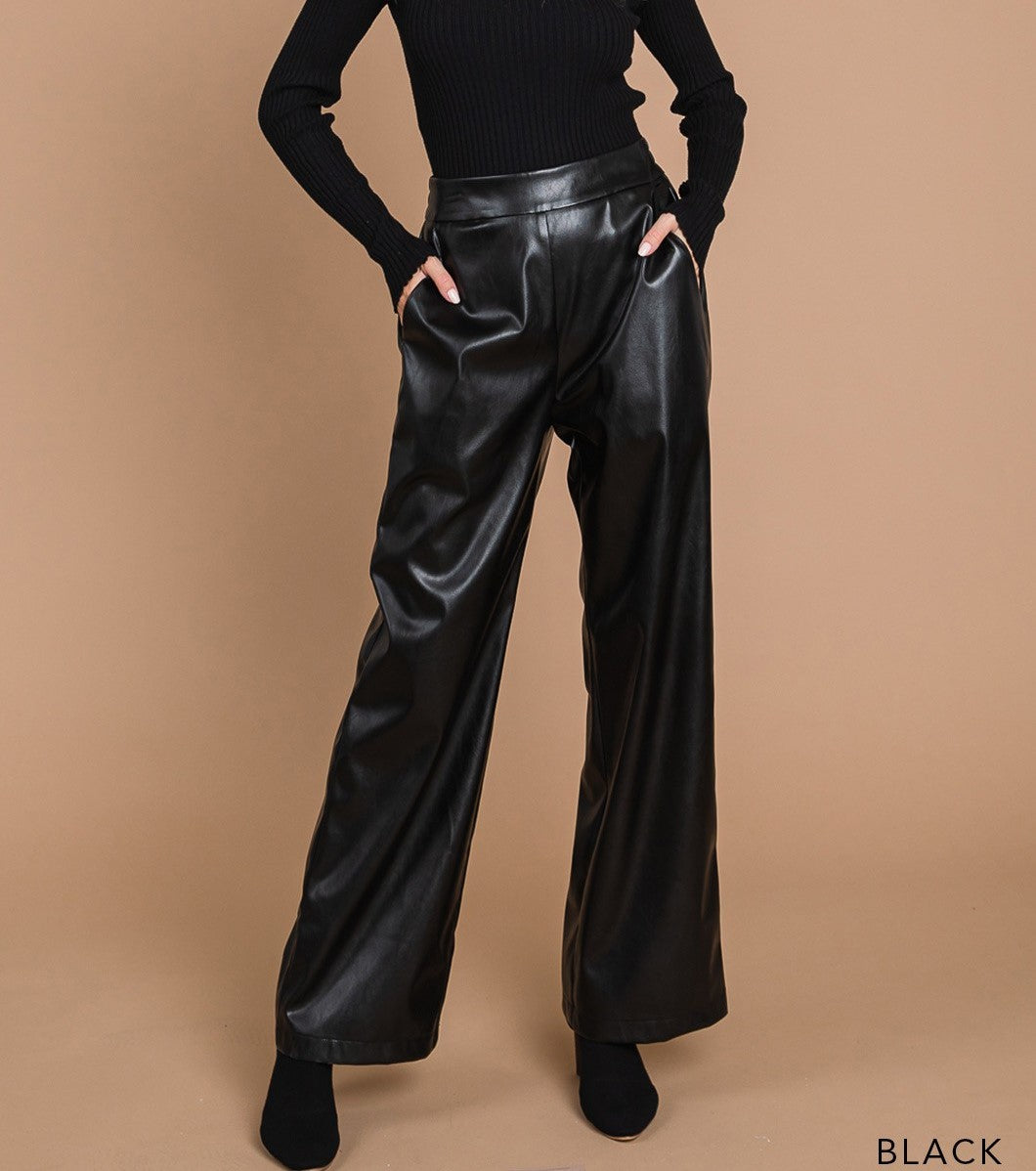 Wide Leg Vegan Leather Pants