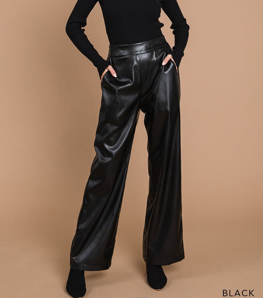 Wide Leg Vegan Leather Pants