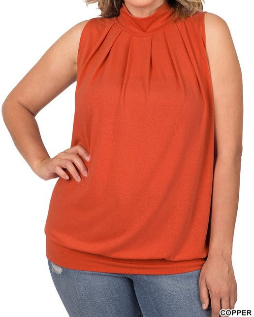 High Neck Pleated Top