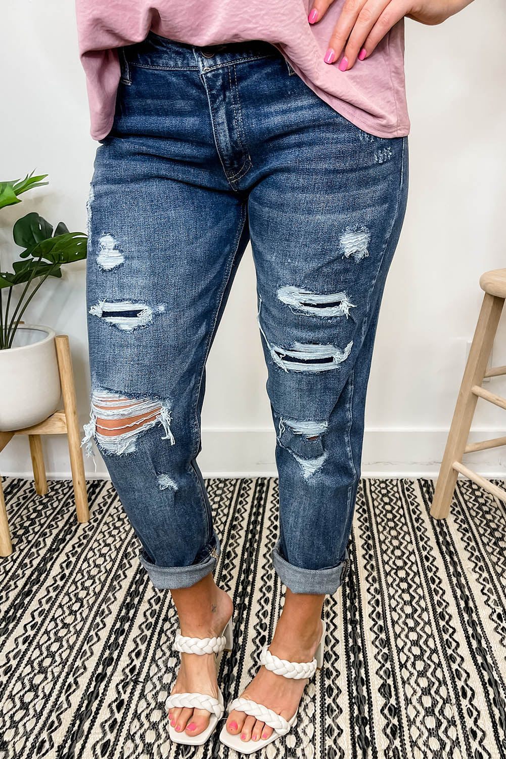 Distressed Straight Leg Denim H&J