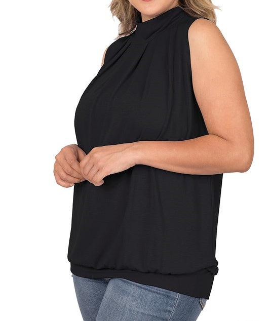 High Neck Pleated Top