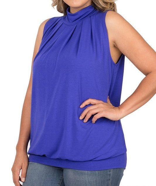 High Neck Pleated Top